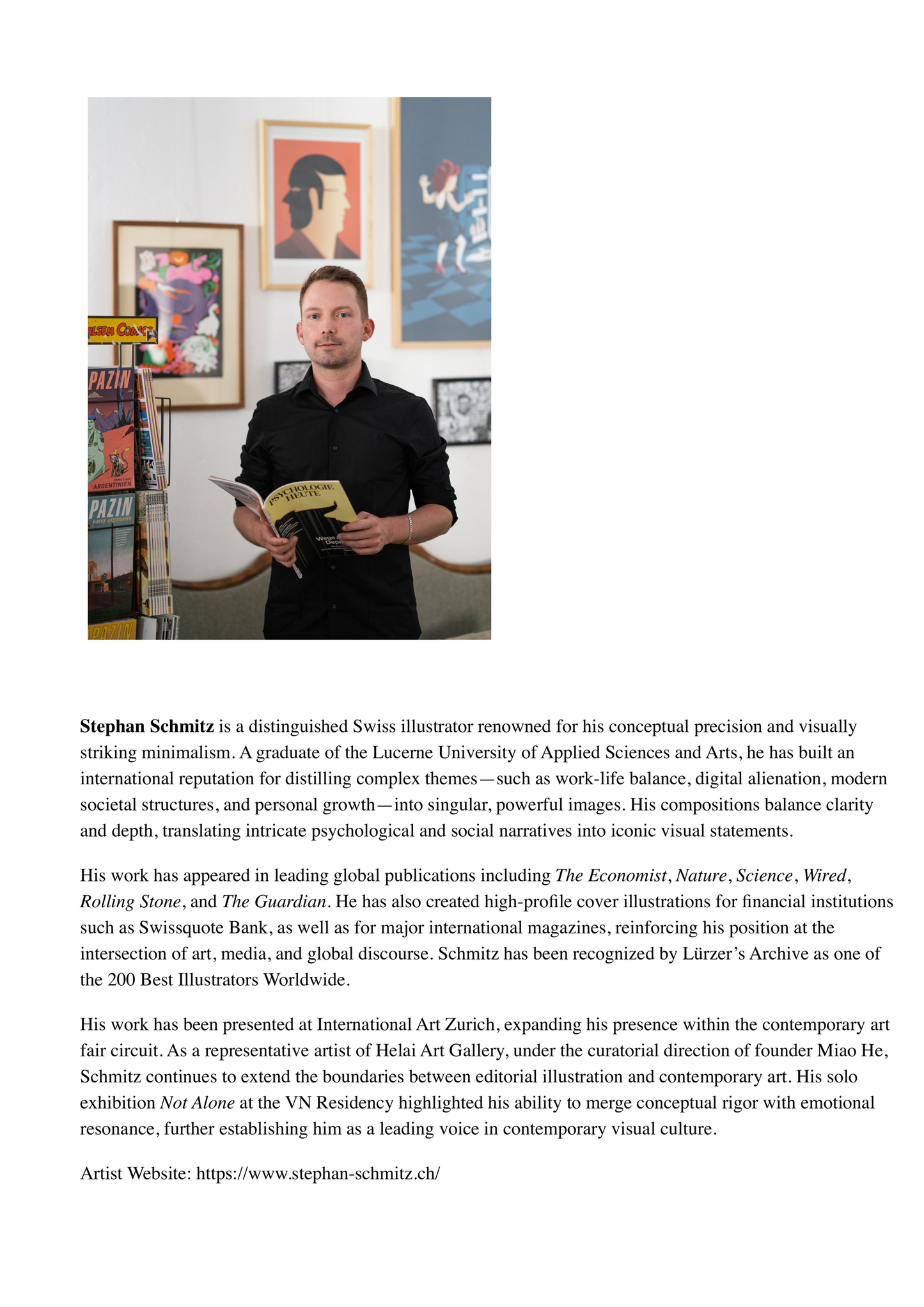 Artist portrait and biography page for Stephan Schmitz in Tingyu x Art tea packaging