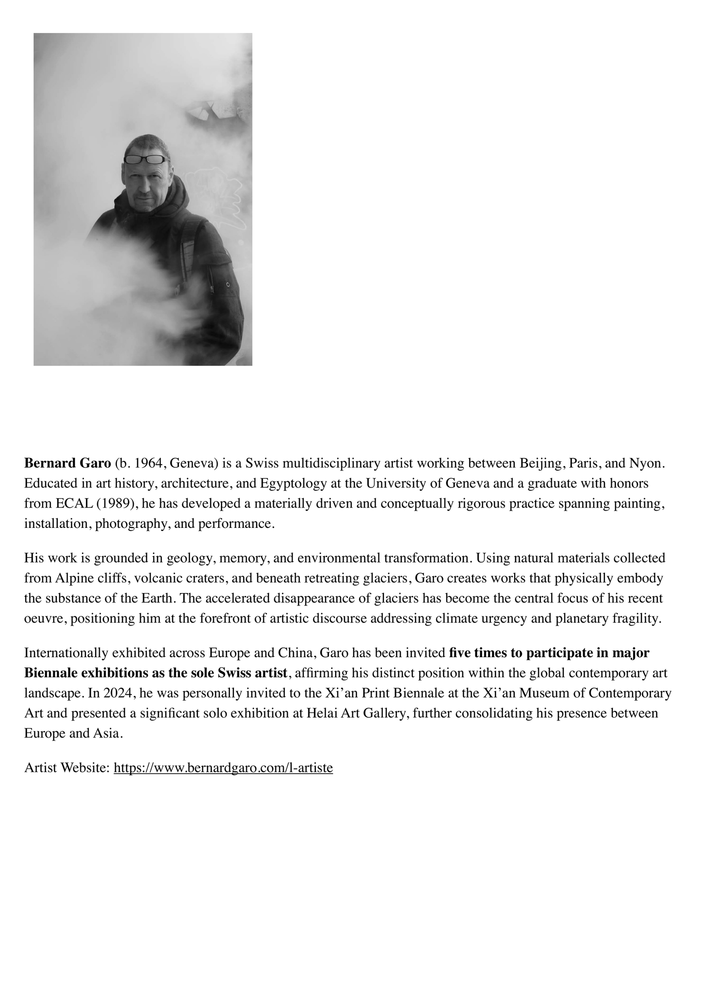 Artist portrait and biography page for Bernard Garo in Tingyu x Art tea packaging