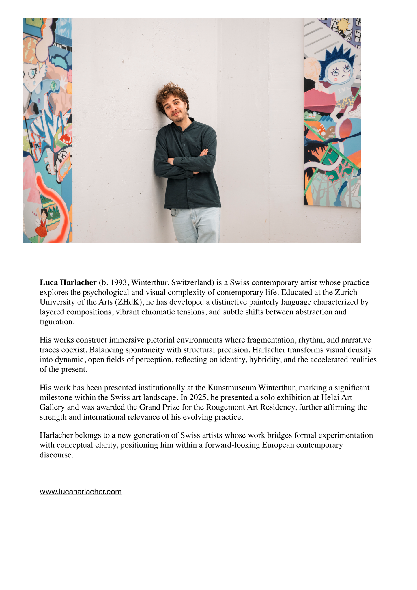 Artist portrait and biography page for Luca Harlacher in Tingyu x Art tea packaging