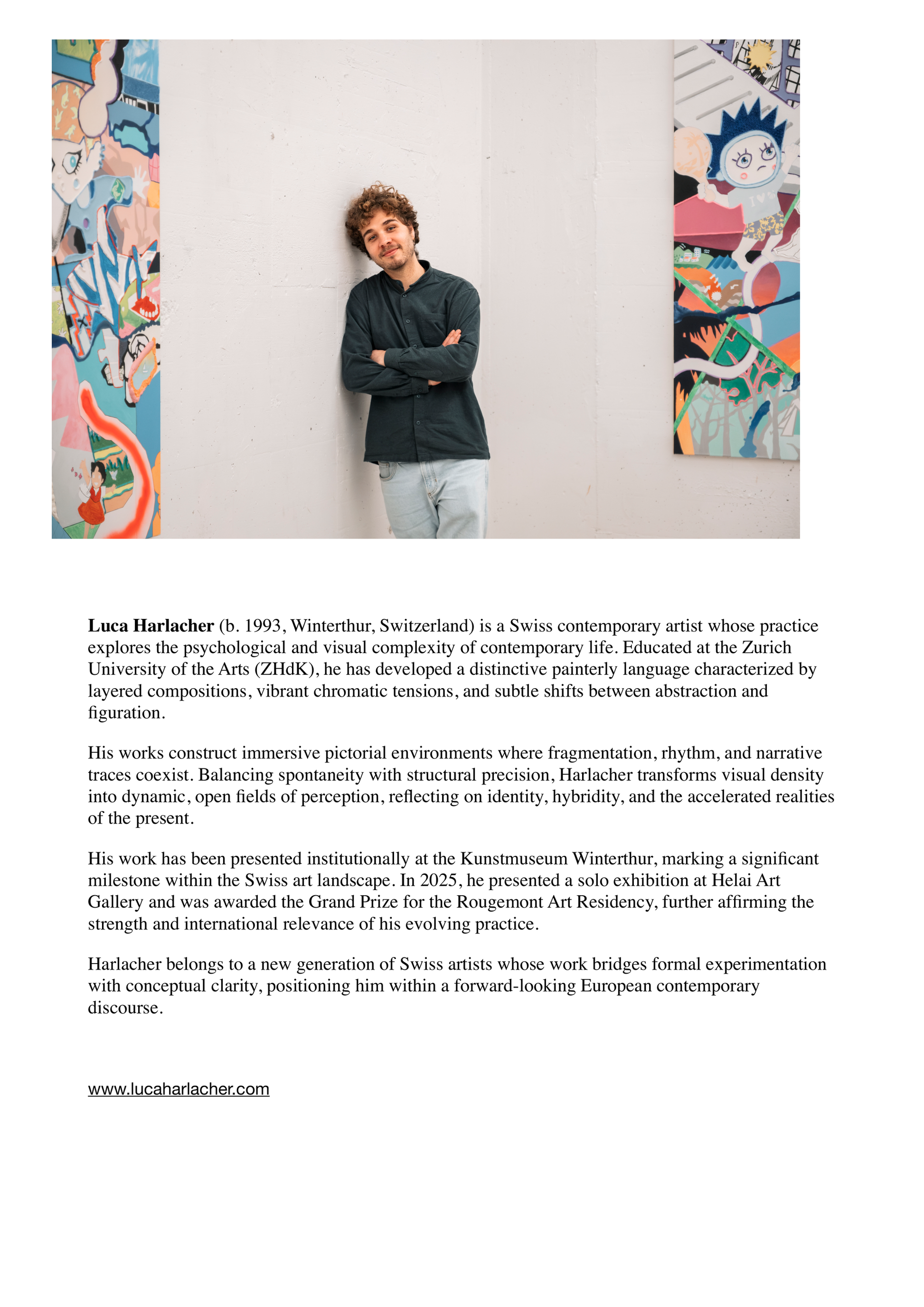 Artist portrait and biography page for Luca Harlacher in Tingyu x Art tea packaging